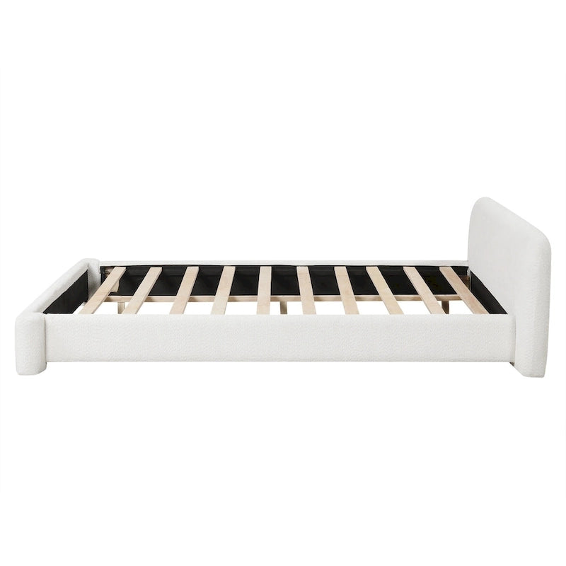 Boucle Upholstered Platform Bed Modern Wood Queen Bed Frame with Headboard for Bedroom, No Box Spring Required