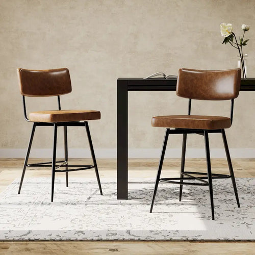 Roomfitters 26 Retro Swivel Counter Stools, Set of 2 PU Leather Bar Chairs with Cushioned Seat and Iron Frame