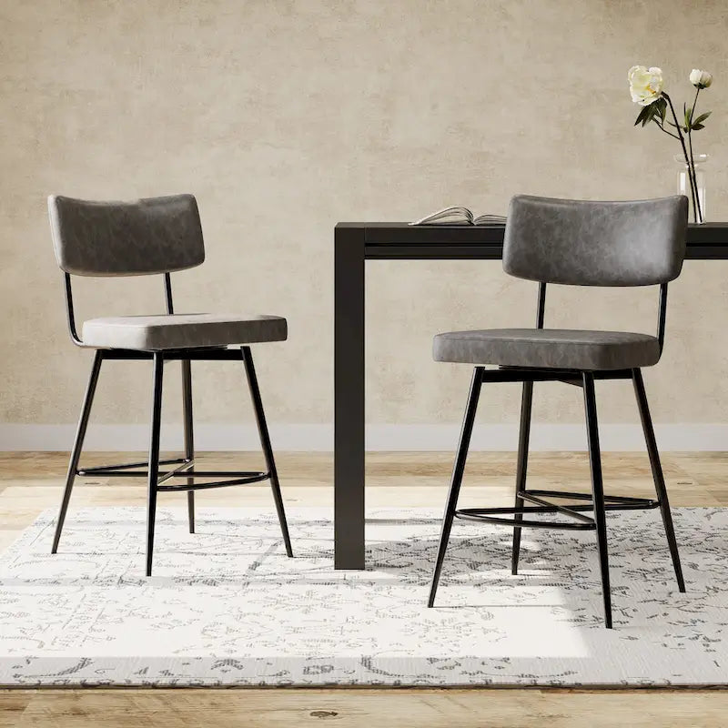 26 Retro Swivel Counter Stools, Set of 2 PU Leather Bar Chairs with Cushioned Seat and Iron Frame