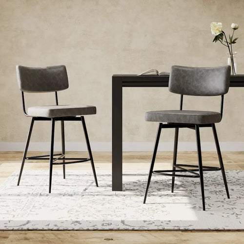 26 Retro Swivel Counter Stools, Set of 2 PU Leather Bar Chairs with Cushioned Seat and Iron Frame