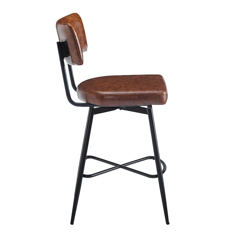 26 Retro Swivel Counter Stools, Set of 2 PU Leather Bar Chairs with Cushioned Seat and Iron Frame