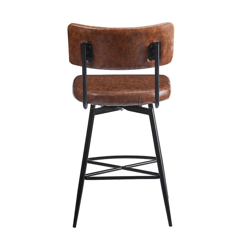 26 Retro Swivel Counter Stools, Set of 2 PU Leather Bar Chairs with Cushioned Seat and Iron Frame