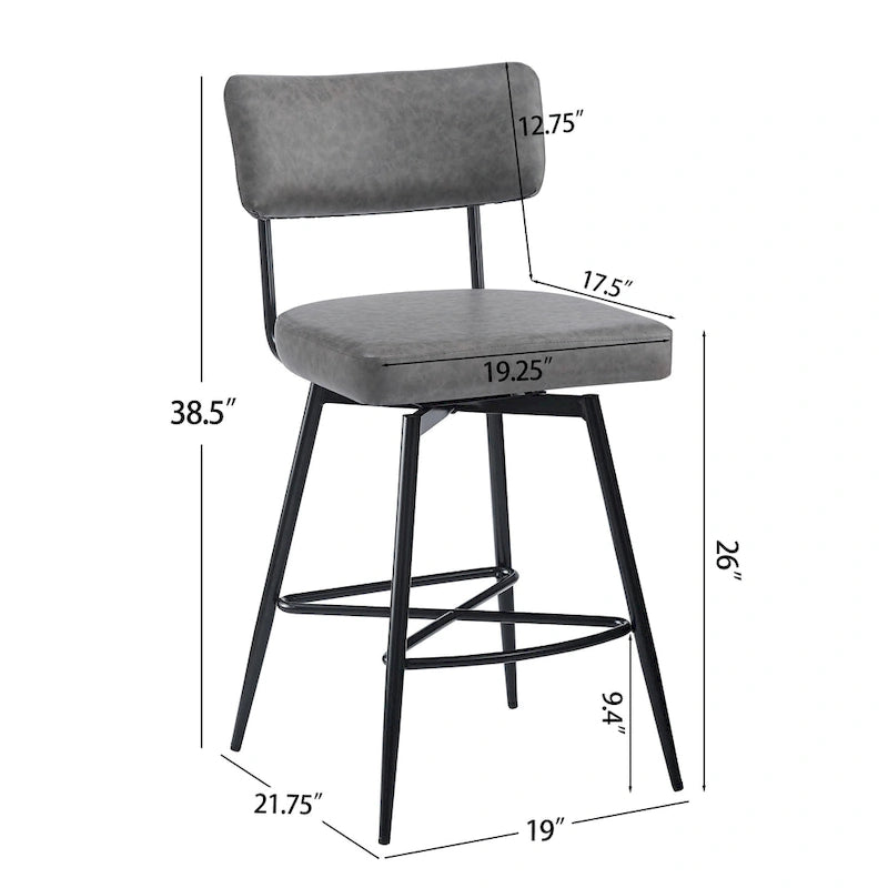 26 Retro Swivel Counter Stools, Set of 2 PU Leather Bar Chairs with Cushioned Seat and Iron Frame