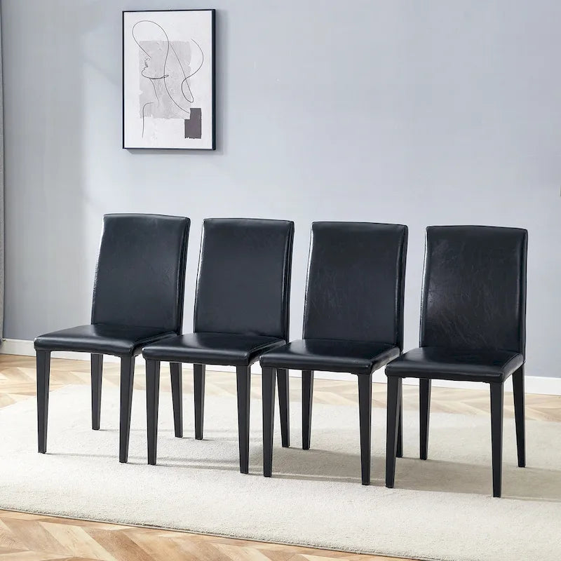 High Back Armless Dining Chair Set of 4 PU Leather Side Chair Soft Cushion Chair with Metal Legs for Living Room Kitchen