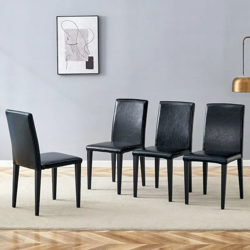 High Back Armless Dining Chair Set of 4 PU Leather Side Chair Soft Cushion Chair with Metal Legs for Living Room Kitchen