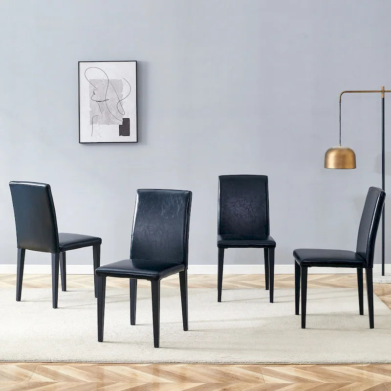 High Back Armless Dining Chair Set of 4 PU Leather Side Chair Soft Cushion Chair with Metal Legs for Living Room Kitchen