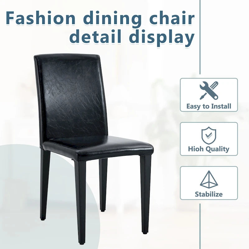 High Back Armless Dining Chair Set of 4 PU Leather Side Chair Soft Cushion Chair with Metal Legs for Living Room Kitchen