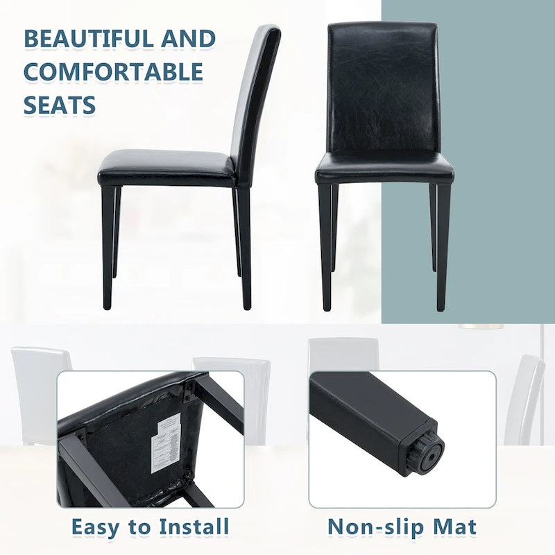 High Back Armless Dining Chair Set of 4 PU Leather Side Chair Soft Cushion Chair with Metal Legs for Living Room Kitchen