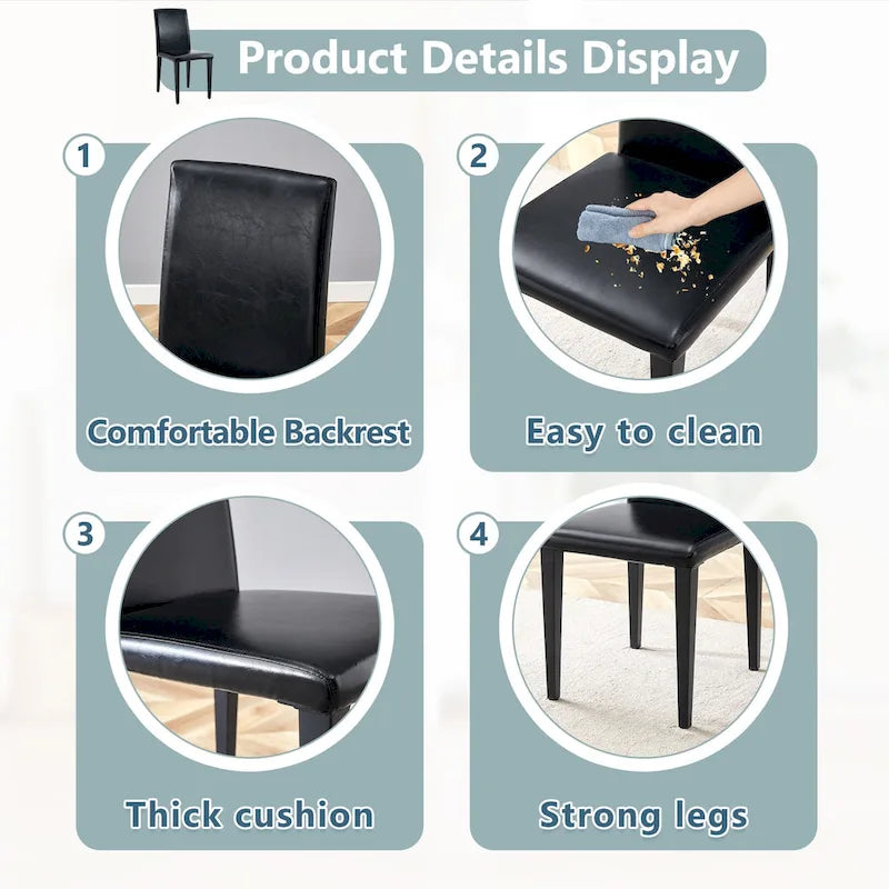 High Back Armless Dining Chair Set of 4 PU Leather Side Chair Soft Cushion Chair with Metal Legs for Living Room Kitchen
