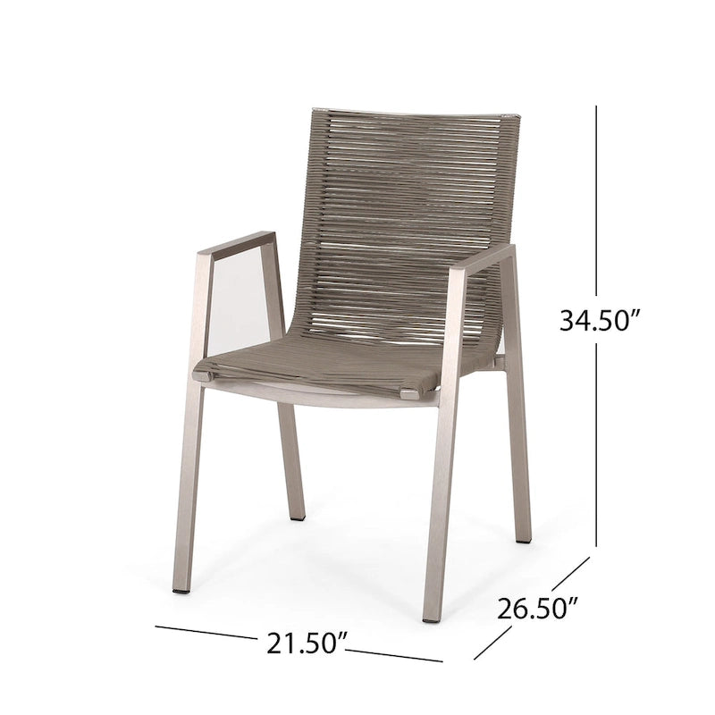 Outdoor Modern Set of 2 Dining Chairs with Rope-Woven Seats Aluminum Frame, Suitable for Dining Room Living Room Balcony Patio