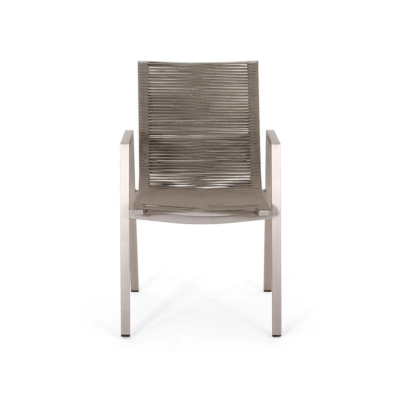 Outdoor Modern Set of 2 Dining Chairs with Rope-Woven Seats Aluminum Frame, Suitable for Dining Room Living Room Balcony Patio