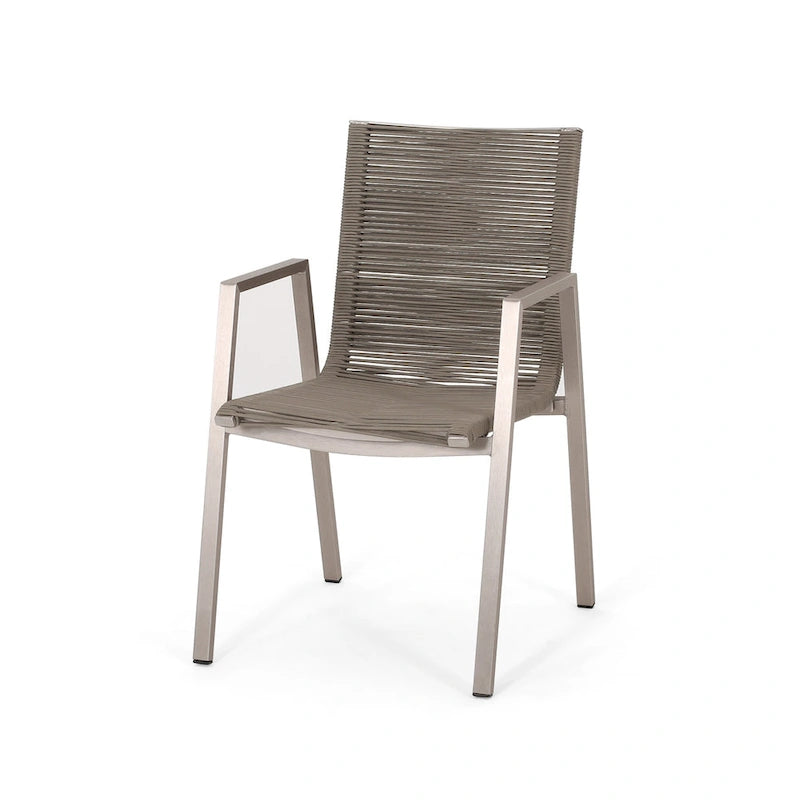 Outdoor Modern Set of 2 Dining Chairs with Rope-Woven Seats Aluminum Frame, Suitable for Dining Room Living Room Balcony Patio