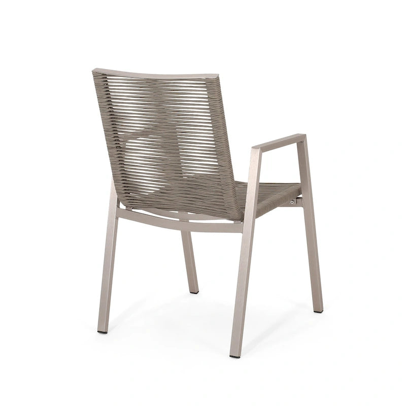 Outdoor Modern Set of 2 Dining Chairs with Rope-Woven Seats Aluminum Frame, Suitable for Dining Room Living Room Balcony Patio