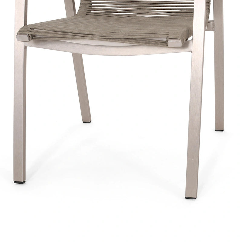 Outdoor Modern Set of 2 Dining Chairs with Rope-Woven Seats Aluminum Frame, Suitable for Dining Room Living Room Balcony Patio