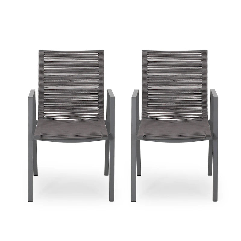Outdoor Modern Set of 2 Dining Chairs with Rope-Woven Seats Aluminum Frame, Suitable for Dining Room Living Room Balcony Patio