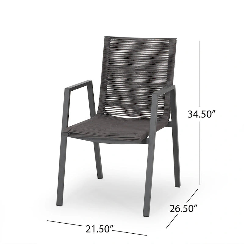 Outdoor Modern Set of 2 Dining Chairs with Rope-Woven Seats Aluminum Frame, Suitable for Dining Room Living Room Balcony Patio
