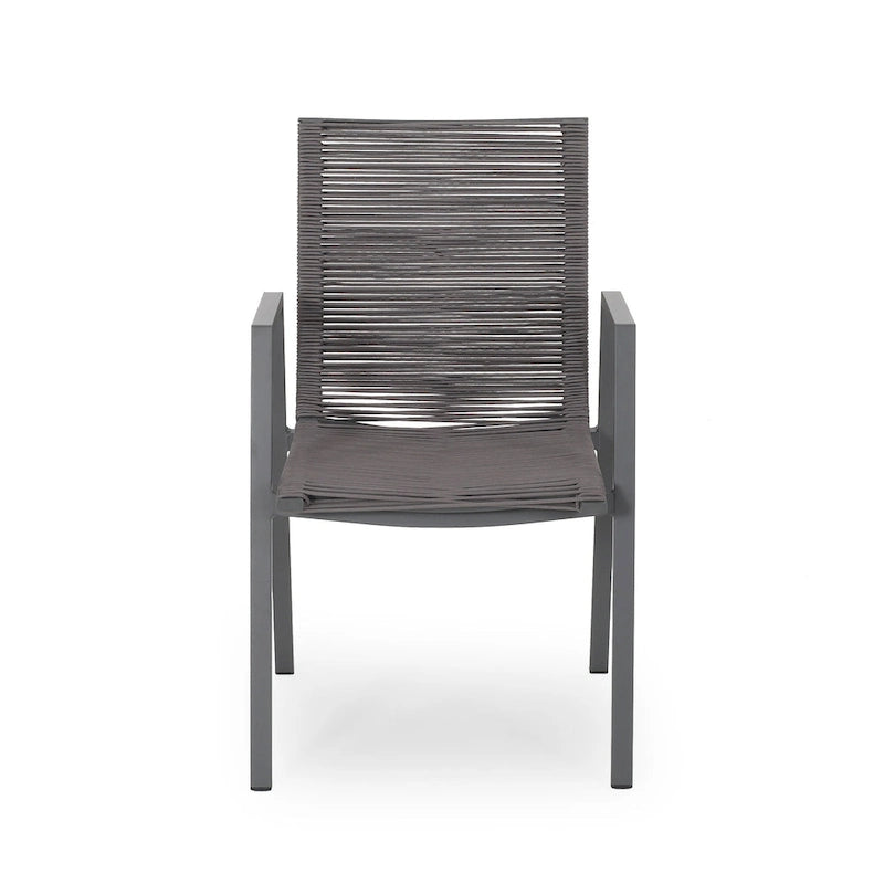 Outdoor Modern Set of 2 Dining Chairs with Rope-Woven Seats Aluminum Frame, Suitable for Dining Room Living Room Balcony Patio
