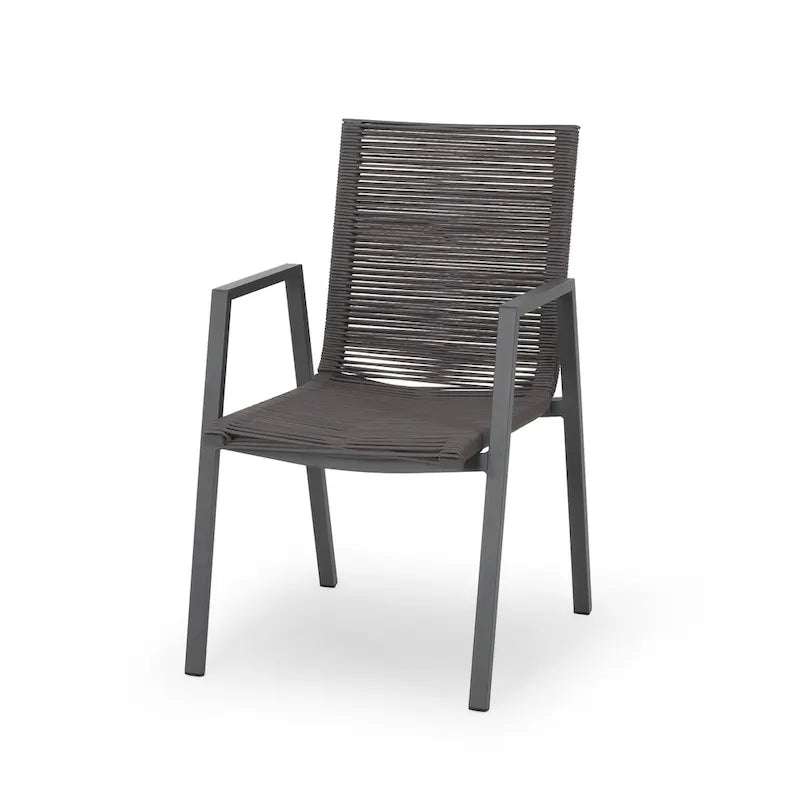 Outdoor Modern Set of 2 Dining Chairs with Rope-Woven Seats Aluminum Frame, Suitable for Dining Room Living Room Balcony Patio