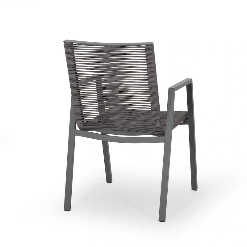 Outdoor Modern Set of 2 Dining Chairs with Rope-Woven Seats Aluminum Frame, Suitable for Dining Room Living Room Balcony Patio