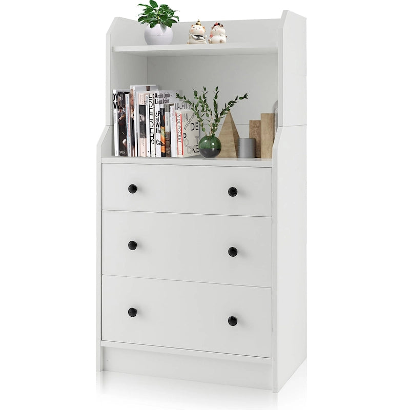 3-Drawer Dresser 44 Tall Wood Storage Organizer Chest w/ 2