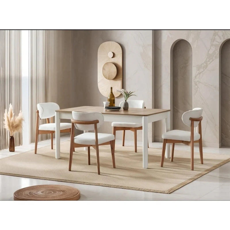 8-Piece Oval Dining Table, 6 Dining Chair With Wood Leg Set And 72 Buffet With Mirror