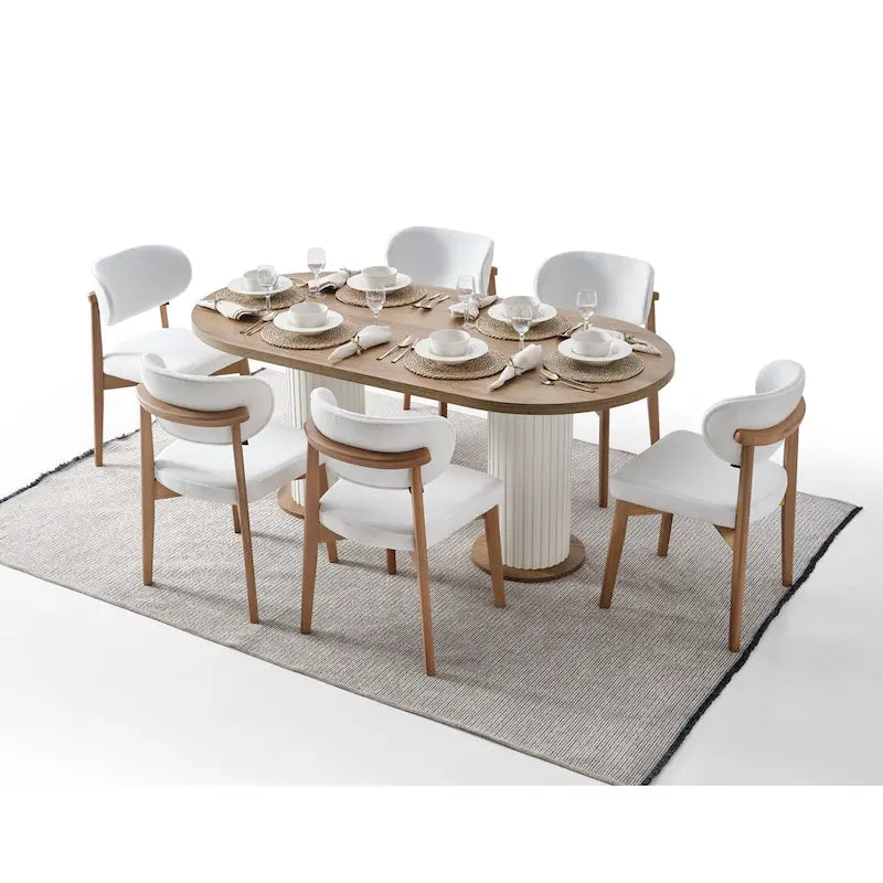8-Piece Oval Dining Table, 6 Dining Chair With Wood Leg Set And 72 Buffet With Mirror