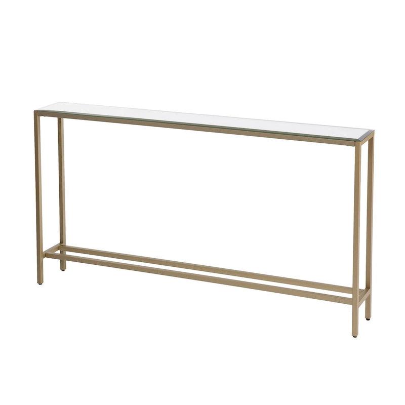 Silver Mirrored Glass Console Table, Gold Metal Legs and Modern Style - 56 L x 8 W x 30 H