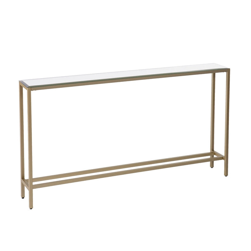 Silver Mirrored Glass Console Table, Gold Metal Legs and Modern Style - 56 L x 8 W x 30 H