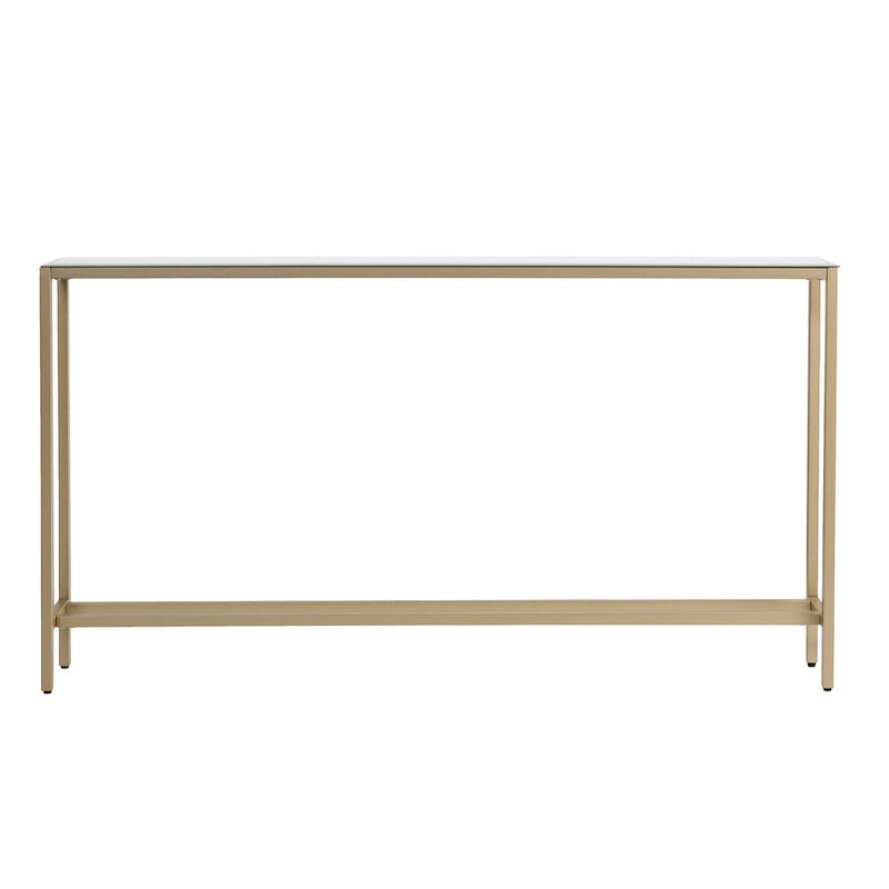Silver Mirrored Glass Console Table, Gold Metal Legs and Modern Style - 56 L x 8 W x 30 H