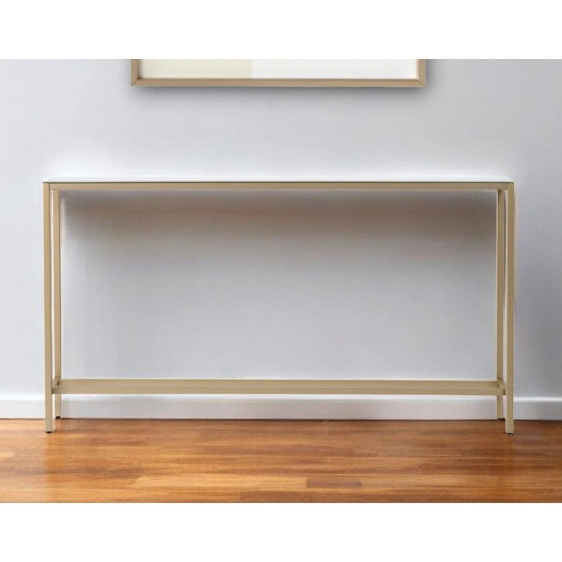 Silver Mirrored Glass Console Table, Gold Metal Legs and Modern Style - 56 L x 8 W x 30 H