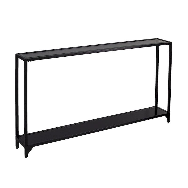 Glass Mirrored Console Table and Metal Frame with Shelf - 56 L x 8 W x 29 H