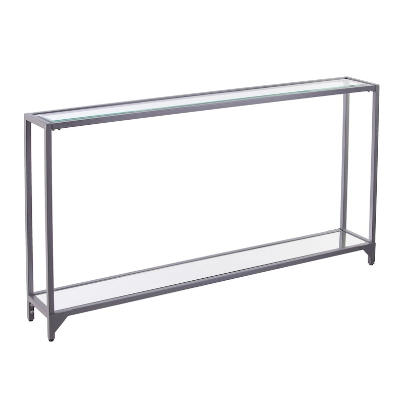 Glass Mirrored Console Table and Metal Frame with Shelf - 56 L x 8 W x 29 H