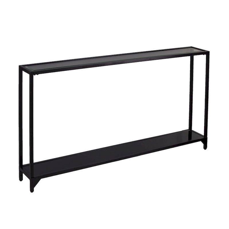 Glass Mirrored Console Table and Metal Frame with Shelf - 56 L x 8 W x 29 H