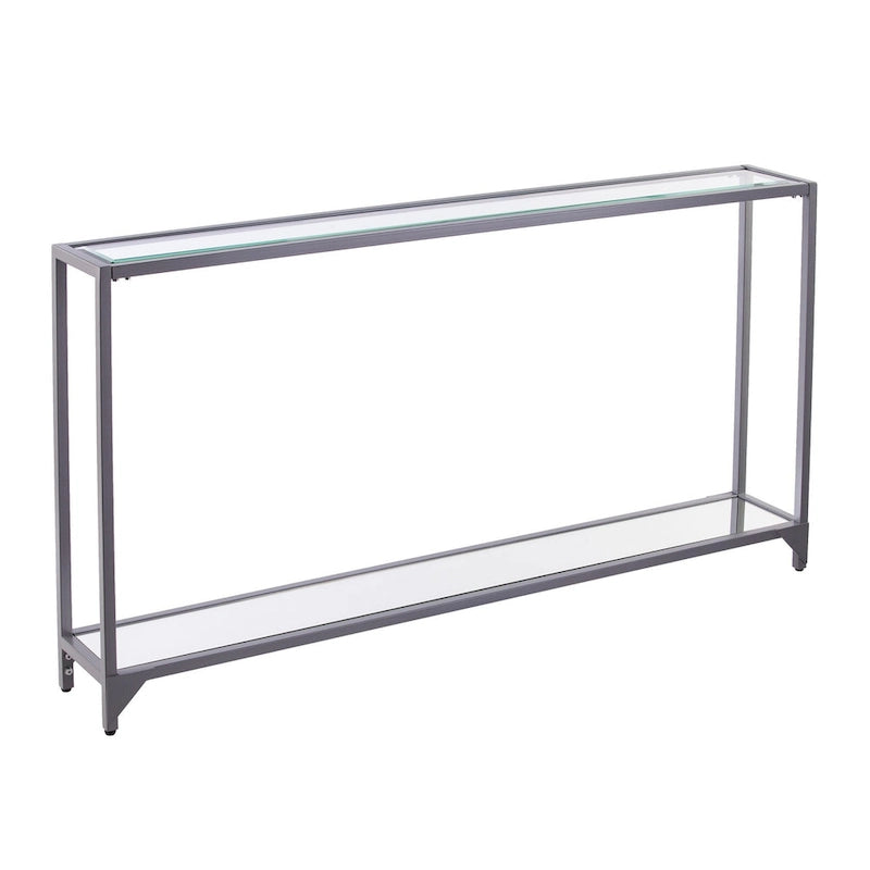 Glass Mirrored Console Table and Metal Frame with Shelf - 56 L x 8 W x 29 H
