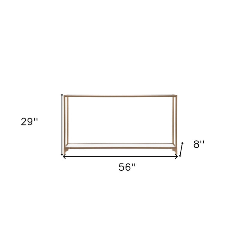 Glass Mirrored Console Table and Metal Frame with Shelf - 56 L x 8 W x 29 H