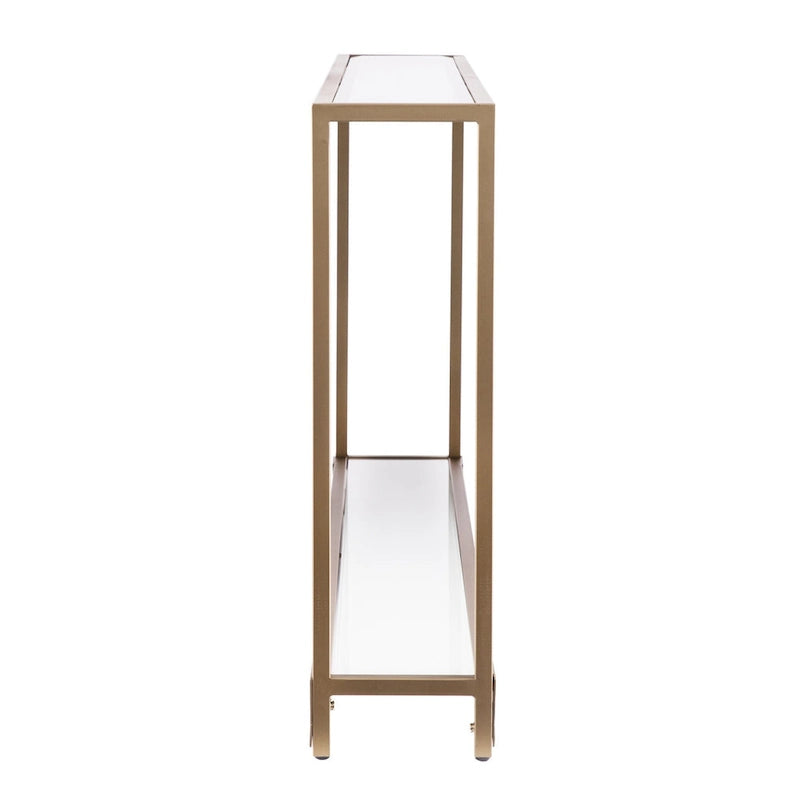 Glass Mirrored Console Table and Metal Frame with Shelf - 56 L x 8 W x 29 H
