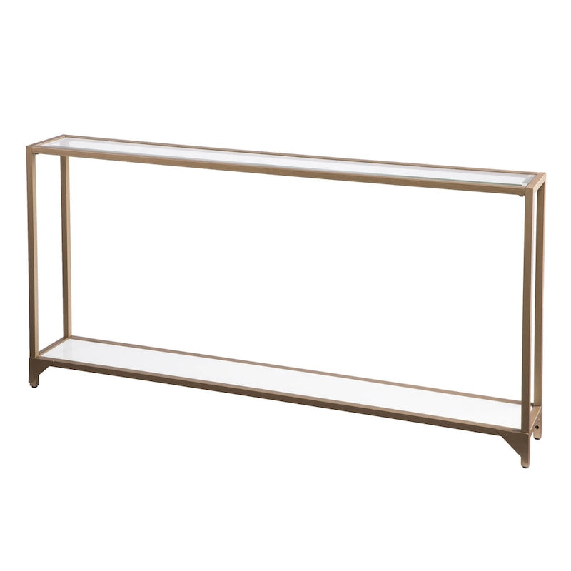Glass Mirrored Console Table and Metal Frame with Shelf - 56 L x 8 W x 29 H