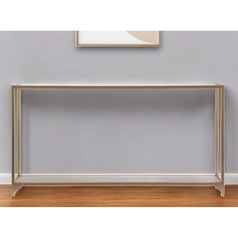 Glass Mirrored Console Table and Metal Frame with Shelf - 56 L x 8 W x 29 H