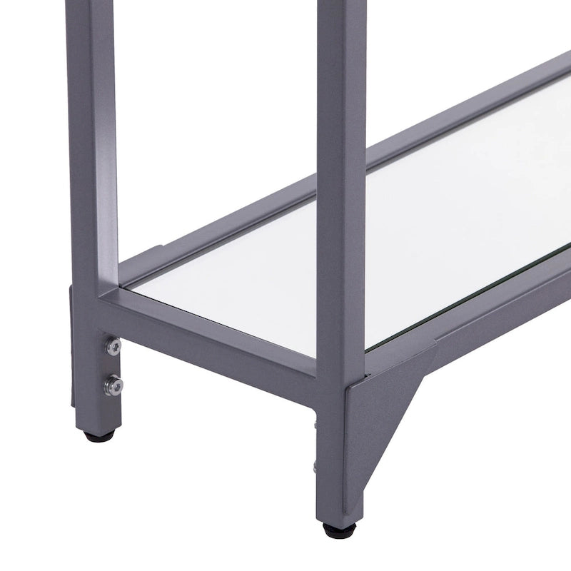 Glass Mirrored Console Table and Metal Frame with Shelf - 56 L x 8 W x 29 H