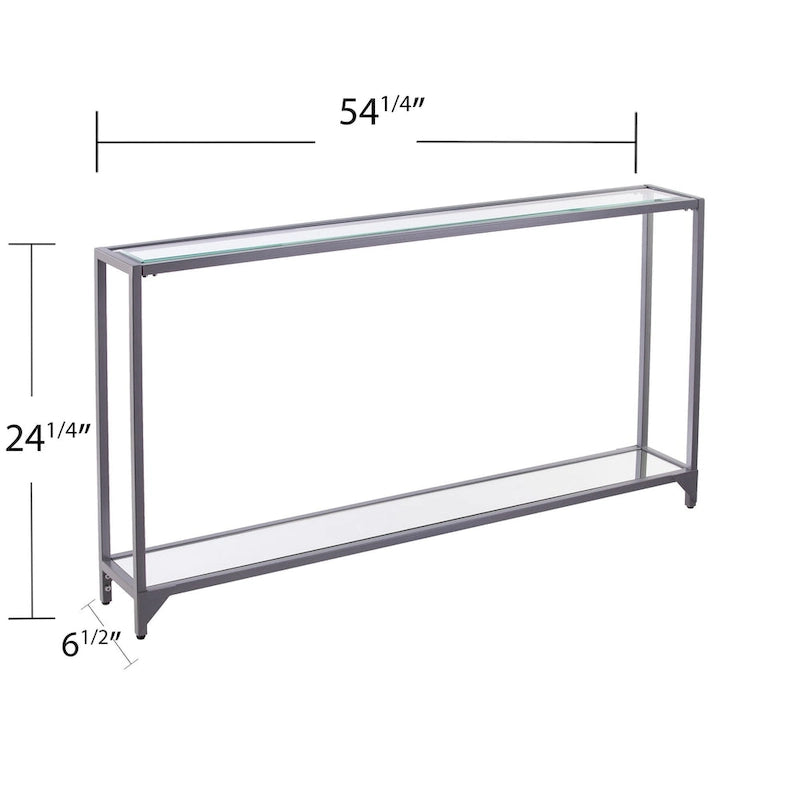 Glass Mirrored Console Table and Metal Frame with Shelf - 56 L x 8 W x 29 H