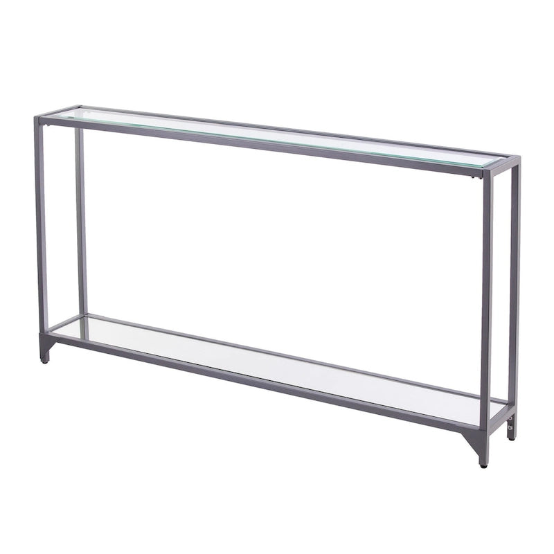 Glass Mirrored Console Table and Metal Frame with Shelf - 56 L x 8 W x 29 H