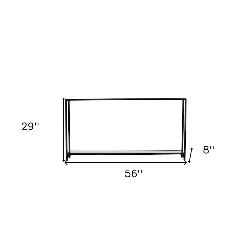 Glass Mirrored Console Table and Metal Frame with Shelf - 56 L x 8 W x 29 H