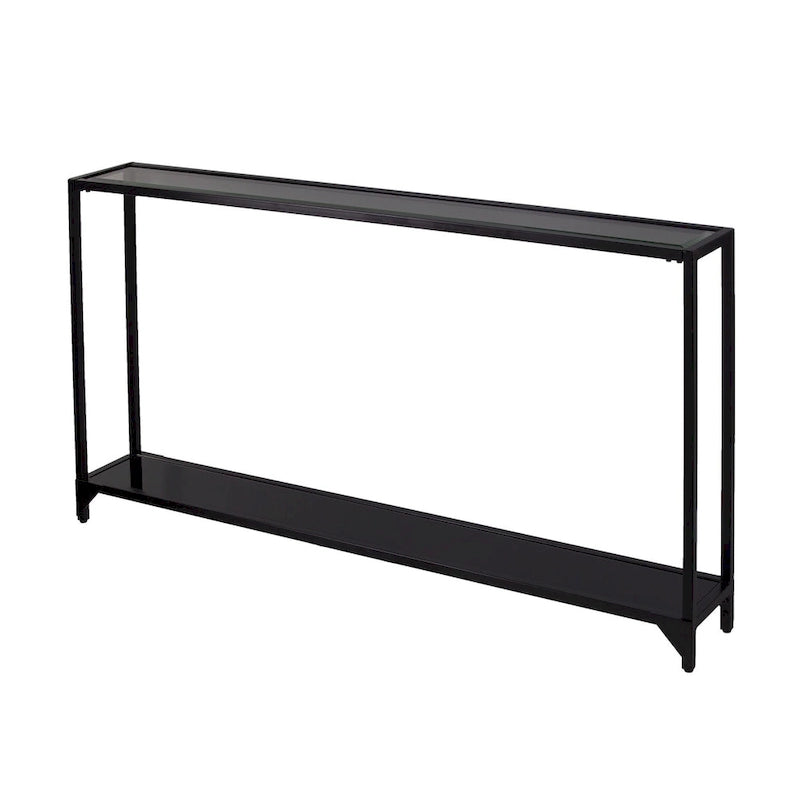 Glass Mirrored Console Table and Metal Frame with Shelf - 56 L x 8 W x 29 H