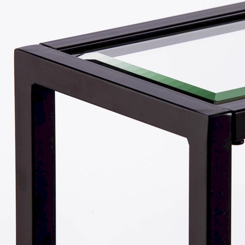 Glass Mirrored Console Table and Metal Frame with Shelf - 56 L x 8 W x 29 H