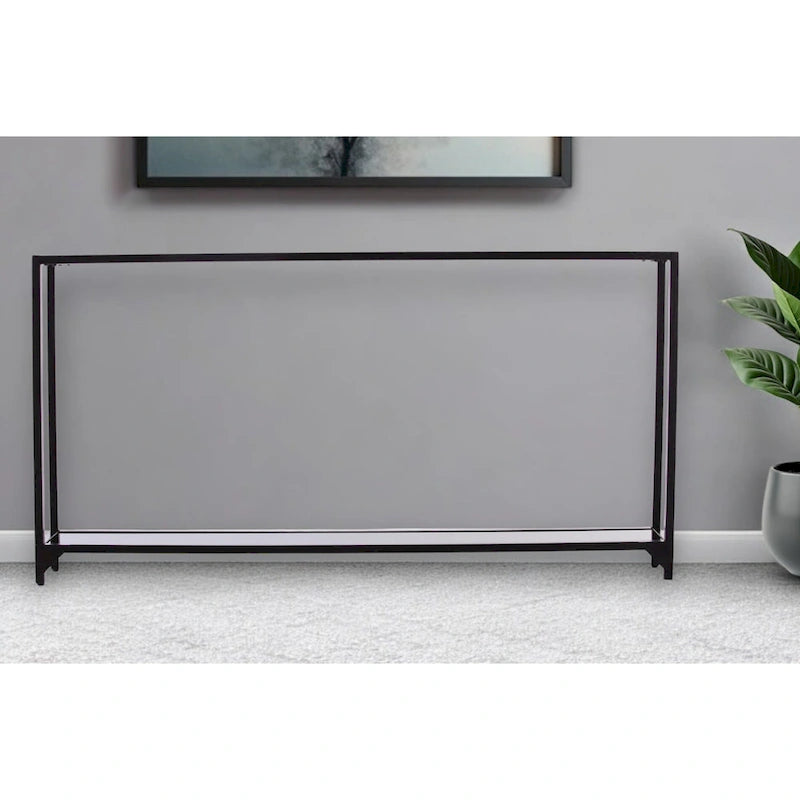 Glass Mirrored Console Table and Metal Frame with Shelf - 56 L x 8 W x 29 H