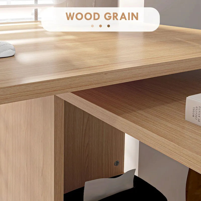 L Shaped Corner Desk, 360 Degree Rotating Home Office Desk with Storage Shelves, Writing Table Workstation