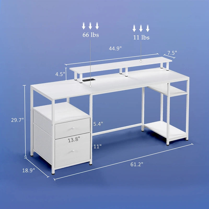 L Shaped Corner Desk, 360 Degree Rotating Home Office Desk with Storage Shelves, Writing Table Workstation