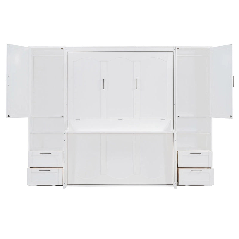 Queen Size Murphy Bed Wall Bed with Closet, Desk, Drawers and Shelves