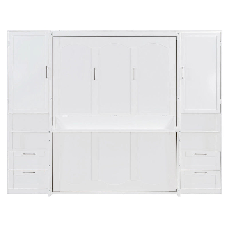 Queen Size Murphy Bed Wall Bed with Closet, Desk, Drawers and Shelves