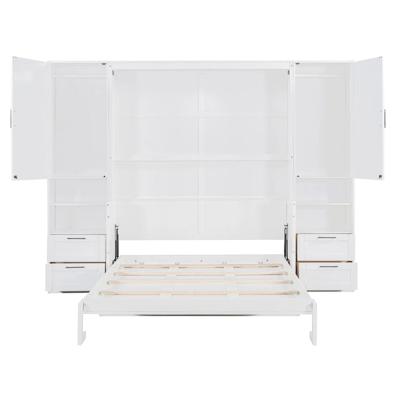 Queen Size Murphy Bed Wall Bed with Closet, Desk, Drawers and Shelves